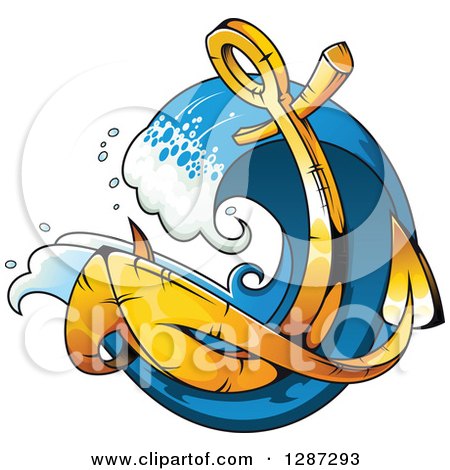Clipart of a Golden Ship's Anchor with a Frothy Blue Splash - Royalty Free Vector Illustration by Vector Tradition SM