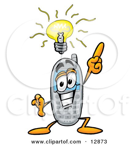 Clipart Picture of a Wireless Cellular Telephone Mascot Cartoon Character With a Bright Idea by Mascot Junction
