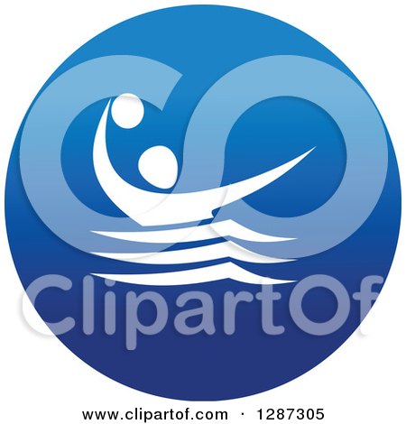 Clipart of a Round Blue Spots Icon of a White Male Athlete Playing Water Polo - Royalty Free Vector Illustration by Vector Tradition SM