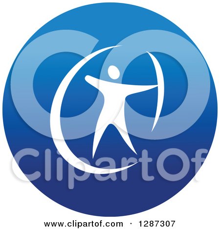 Clipart of a Round Blue Spots Icon of a White Male Athlete Archer - Royalty Free Vector Illustration by Vector Tradition SM