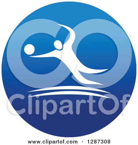 Clipart of a Round Blue Spots Icon of a White Male Athlete Playing Volleyball - Royalty Free Vector Illustration by Vector Tradition SM