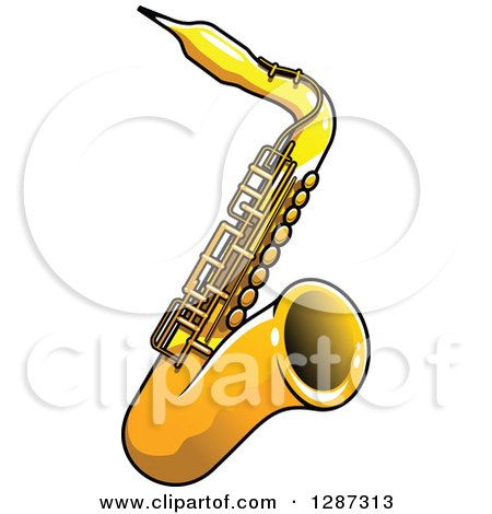 Clipart of a Tilted Brass Saxophone - Royalty Free Vector Illustration by Vector Tradition SM