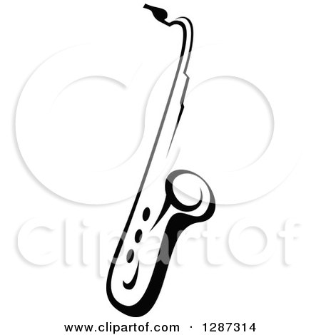 Clipart of a Black and White Saxophone 2 - Royalty Free Vector Illustration by Vector Tradition SM