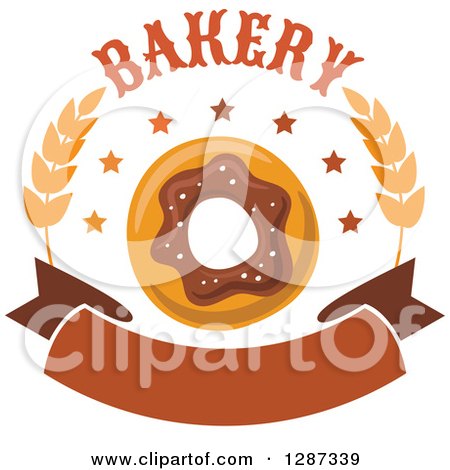 Clipart of a Bakery Donut Design with Wheat and a Blank Banner - Royalty Free Vector Illustration by Vector Tradition SM