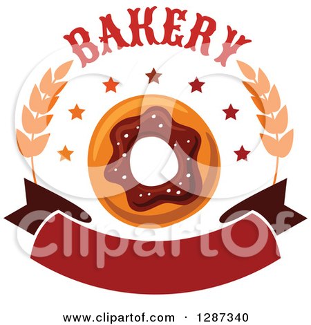 Clipart of a Bakery Donut Design with Wheat and a Blank Banner 2 - Royalty Free Vector Illustration by Vector Tradition SM