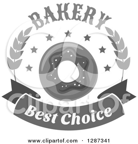Clipart of a Grayscale Bakery Best Choice Donut Design with Wheat - Royalty Free Vector Illustration by Vector Tradition SM