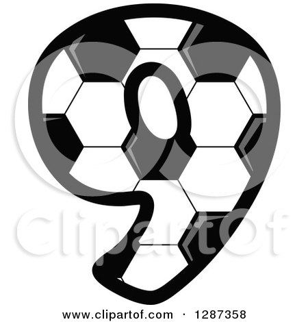 Clipart of a Grayscale Soccer Ball Number Nine - Royalty Free Vector Illustration by Vector Tradition SM