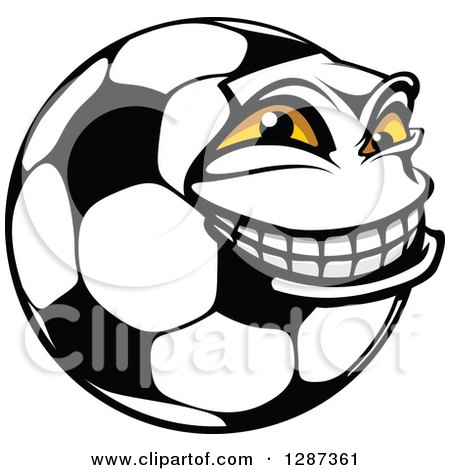 Clipart of a Grinning Soccer Ball Character Facing Right - Royalty Free Vector Illustration by Vector Tradition SM