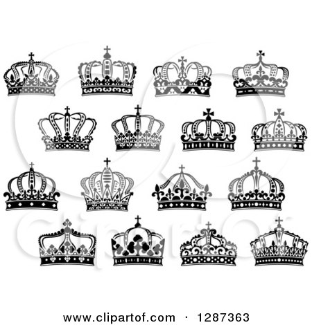 Clipart of a Black and White Crowns 12 - Royalty Free Vector Illustration by Vector Tradition SM