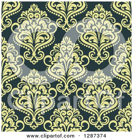 Clipart of a Seamless Background Design Pattern of Vintage Green Floral Damask - Royalty Free Vector Illustration by Vector Tradition SM