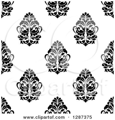 Clipart of a Seamless Background Design Pattern of Black and White Damask 5 - Royalty Free Vector Illustration by Vector Tradition SM