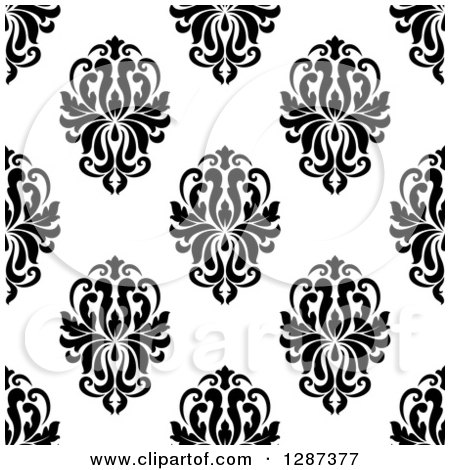 Clipart of a Seamless Background Design Pattern of Black and White Damask 6 - Royalty Free Vector Illustration by Vector Tradition SM