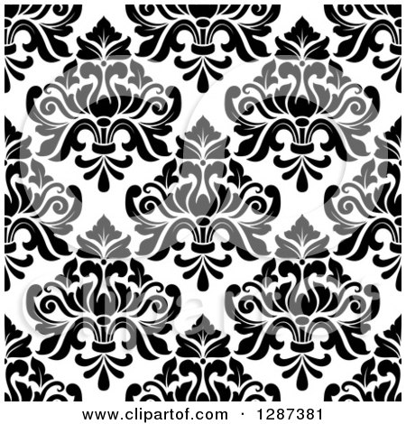 Clipart of a Seamless Background Design Pattern of Black and White Damask 7 - Royalty Free Vector Illustration by Vector Tradition SM