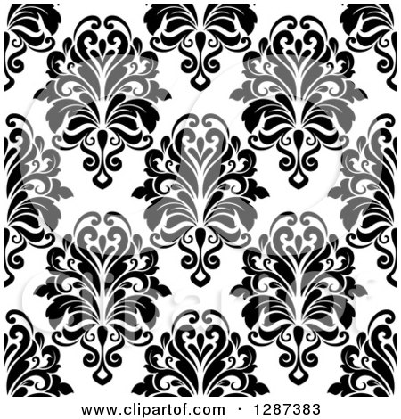 Clipart of a Seamless Background Design Pattern of Black and White Damask 8 - Royalty Free Vector Illustration by Vector Tradition SM
