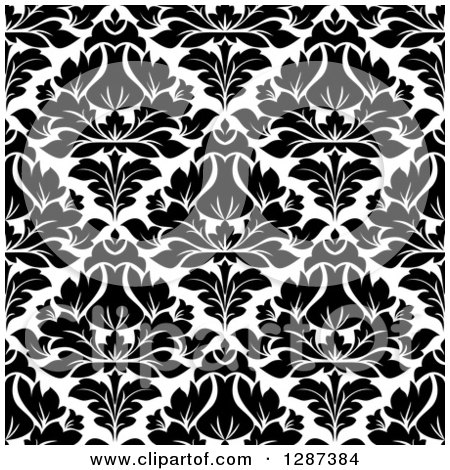Clipart of a Seamless Background Design Pattern of Black and White Damask 9 - Royalty Free Vector Illustration by Vector Tradition SM
