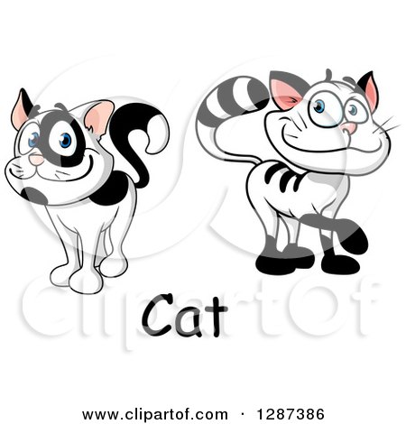 Clipart of Cartoon Happy Black and White Cats - Royalty Free Vector Illustration by Vector Tradition SM