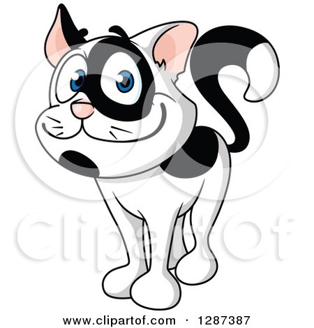 Clipart of a Cartoon Happy Black and White Cat - Royalty Free Vector Illustration by Vector Tradition SM