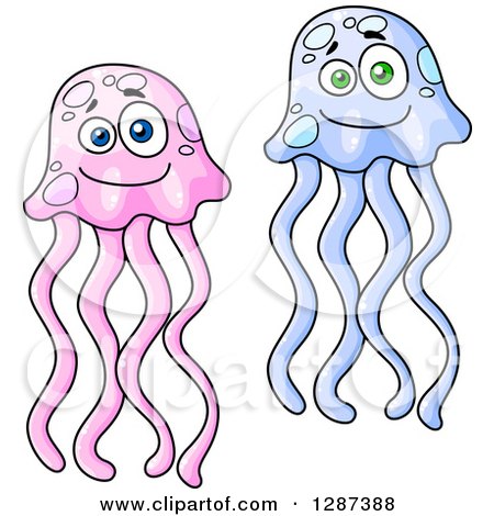 Clipart of Cute Cartoon Pink and Purple Jellyfish - Royalty Free Vector Illustration by Vector Tradition SM