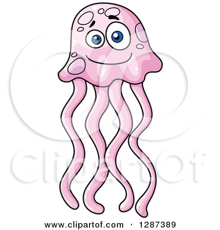 Clipart of a Cute Cartoon Pink Jellyfish - Royalty Free Vector Illustration by Vector Tradition SM