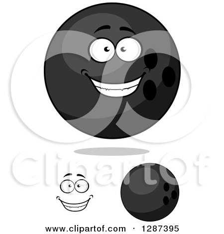 Clipart of Grayscale Bowling Balls and a Face - Royalty Free Vector Illustration by Vector Tradition SM