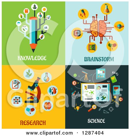 Clipart of Knowledge, Brainstorm, Research and Science Flat Designs - Royalty Free Vector Illustration by Vector Tradition SM