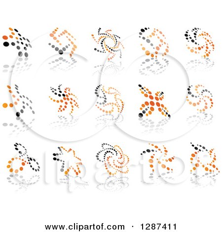 Clipart of Orange and Gray Abstract Dot Windmills and Reflections - Royalty Free Vector Illustration by Vector Tradition SM