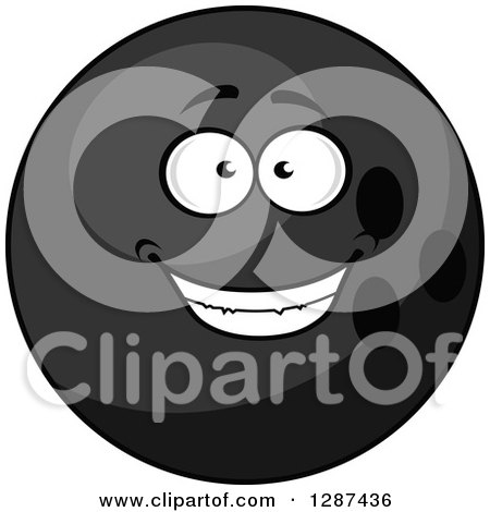 Clipart of a Grayscale Smiling Bowling Ball Character - Royalty Free Vector Illustration by Vector Tradition SM