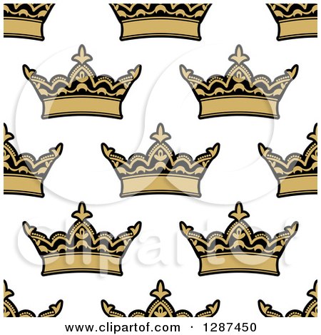 Clipart of a Seamless Patterned Background of Ornate Gold Crowns on White - Royalty Free Vector Illustration by Vector Tradition SM