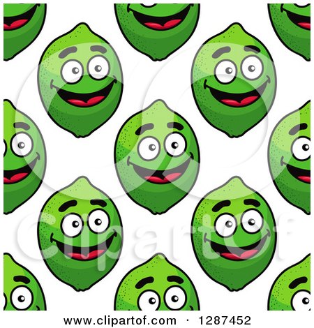 Clipart of a Seamless Background Pattern of Happy Green Limes on White - Royalty Free Vector Illustration by Vector Tradition SM