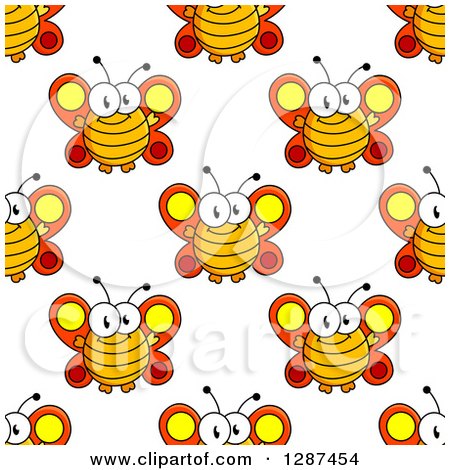 Clipart of a Seamless Background Pattern of Happy Cartoon Butterflies - Royalty Free Vector Illustration by Vector Tradition SM