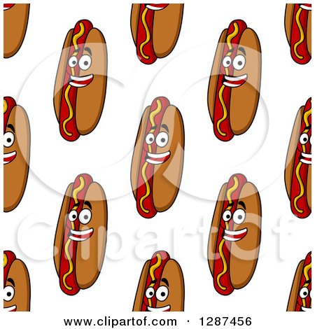 Clipart of a Seamless Background Pattern of Happy Hot Dog Characters Smiling - Royalty Free Vector Illustration by Vector Tradition SM
