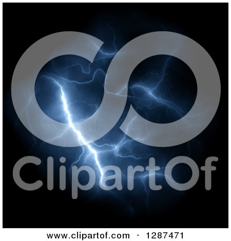 Clipart of a Background of Blue Lightning Striking on Black - Royalty Free Illustration by Arena Creative