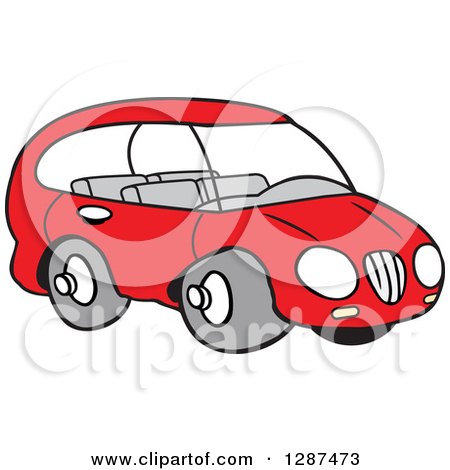 Clipart of a Red Compact Cartoon Hatchback Car - Royalty Free Vector Illustration by Johnny Sajem