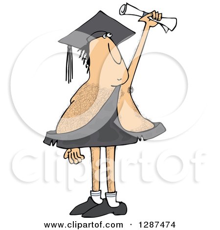 Clipart of a Hairy Caveman Graduate Holding up a Certificate - Royalty Free Vector Illustration by djart