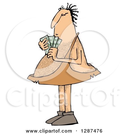 Clipart of a Hairy Caveman Holding Cash Money - Royalty Free Illustration by djart