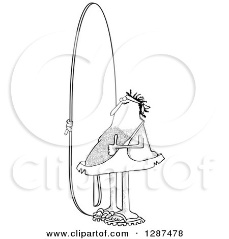 Clipart of a Black and White Hairy Caveman Surfer Holding a Thumb up and Standing with a Board - Royalty Free Vector Illustration by djart