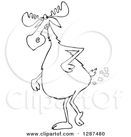 Clipart of a Black and White Moose Walking Upright and Farting - Royalty Free Vector Illustration by djart