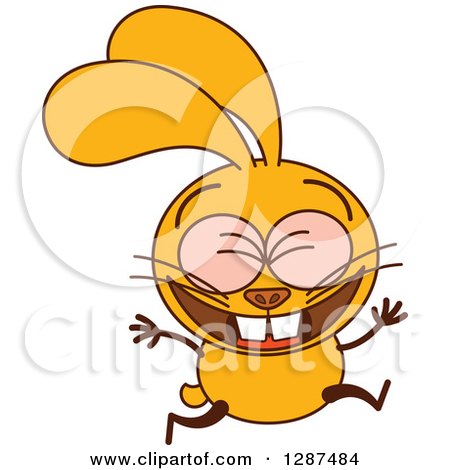 Clipart of a Cartoon Yellow Rabbit Celebrating and Jumping - Royalty Free Vector Illustration by Zooco