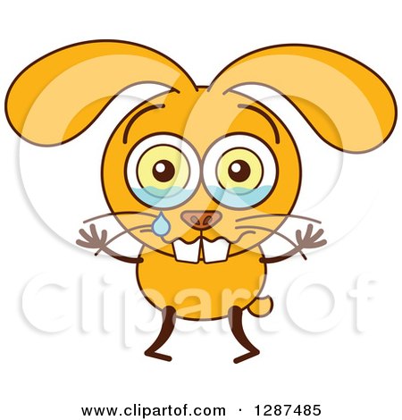 Clipart of a Cartoon Yellow Rabbit Crying - Royalty Free Vector Illustration by Zooco