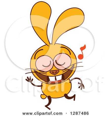 Clipart of a Cartoon Yellow Rabbit Dancing to Music - Royalty Free Vector Illustration by Zooco