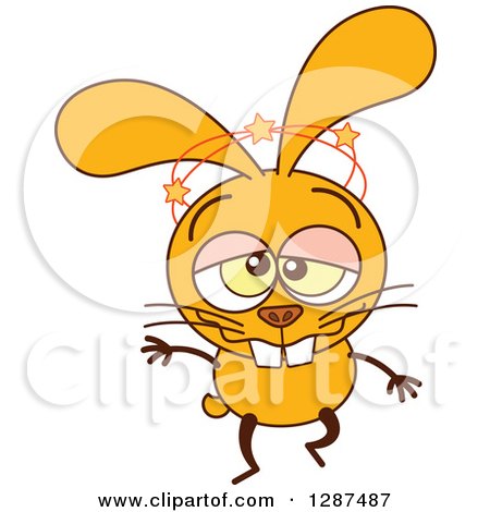 Clipart of a Cartoon Dizzy Yellow Rabbit - Royalty Free Vector Illustration by Zooco