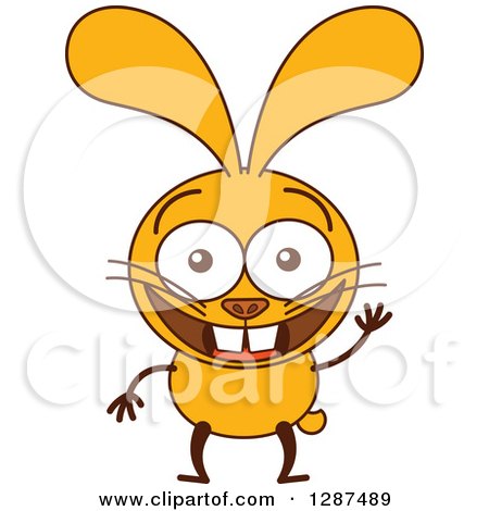 Clipart of a Cartoon Yellow Rabbit Smiling and Waving - Royalty Free Vector Illustration by Zooco