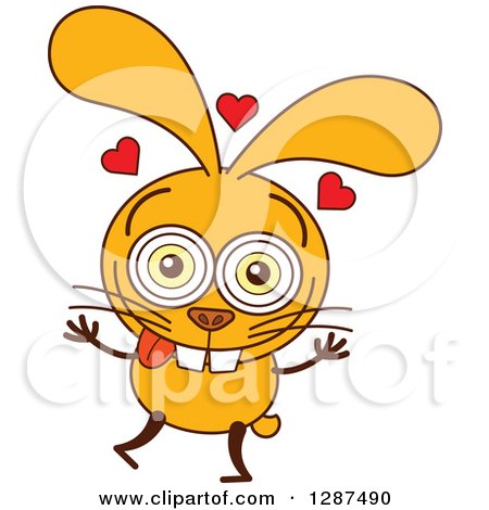 Clipart of a Cartoon Yellow Rabbit in Love - Royalty Free Vector Illustration by Zooco