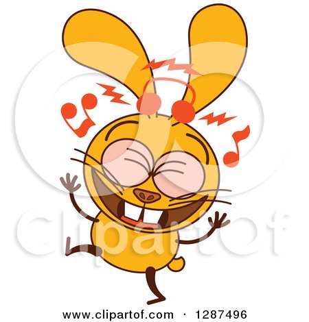Clipart of a Cartoon Yellow Rabbit Singing and Dancing - Royalty Free Vector Illustration by Zooco