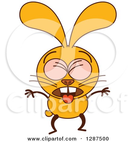 Clipart of a Cartoon Yellow Rabbit Puking - Royalty Free Vector Illustration by Zooco