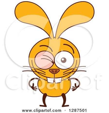 Clipart of a Cartoon Yellow Rabbit Winking - Royalty Free Vector Illustration by Zooco