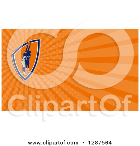 Clipart of a Retro Basketball Players and Orange Rays Background or Business Card Design - Royalty Free Illustration by patrimonio