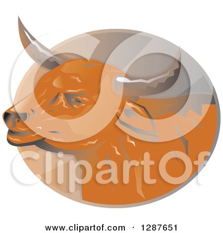 Clipart of a Retro Bull Head in a Ray Oval - Royalty Free Vector Illustration by patrimonio