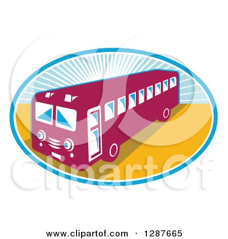 Clipart of a Retro Shuttle Bus in an Oval of Sunshine - Royalty Free Vector Illustration by patrimonio