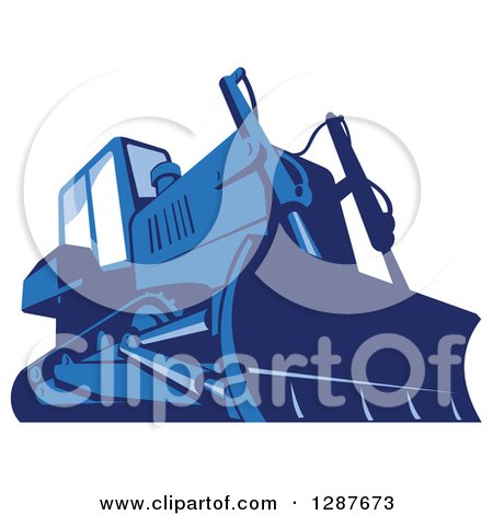 Clipart of a Retro Blue Bulldozer Machine - Royalty Free Vector Illustration by patrimonio
